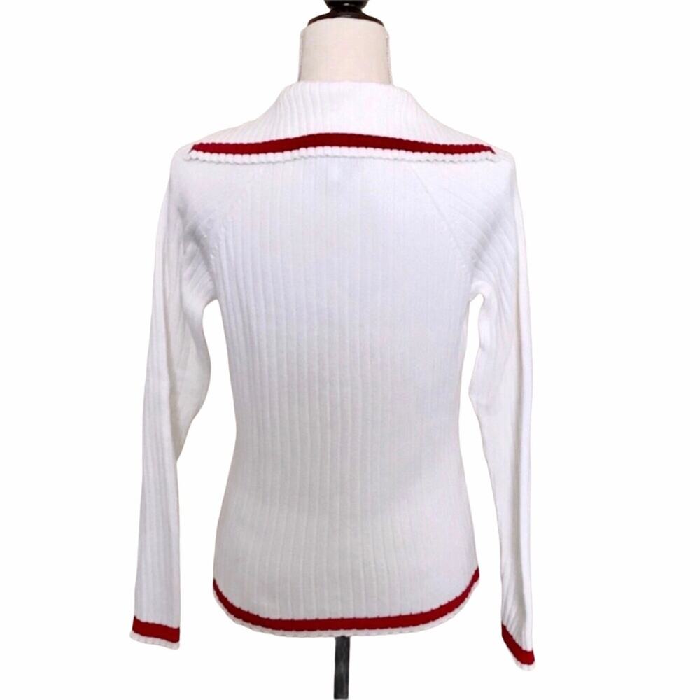 Ann Taylor 100% Cotton Sweater White & Red Nautical Sailor - Picture 3 of 4